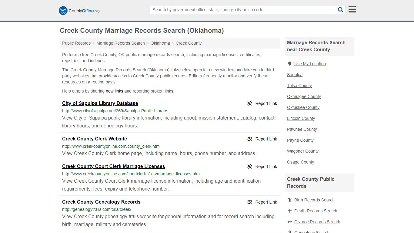 Creek County Marriage Records Search (Oklahoma) - County Office