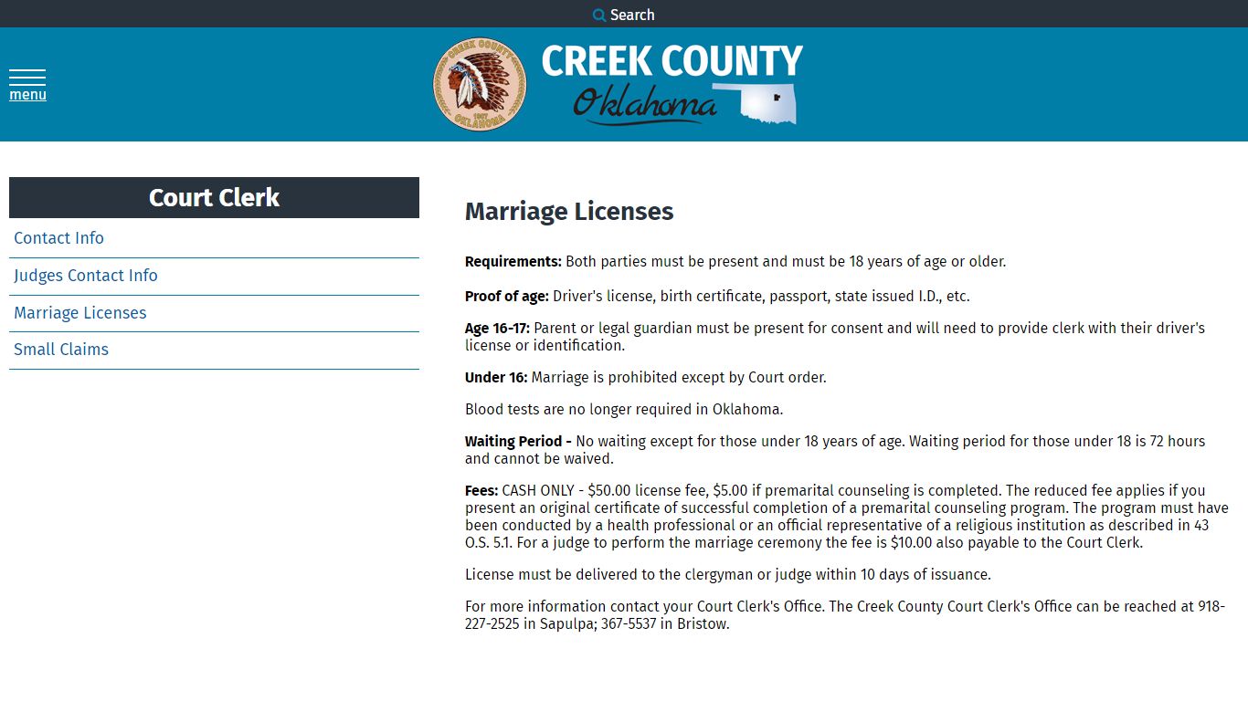 Marriage Licenses - Creek County Oklahoma