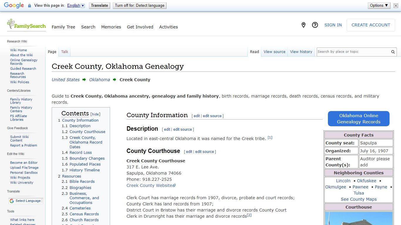 Creek County, Oklahoma Genealogy • FamilySearch